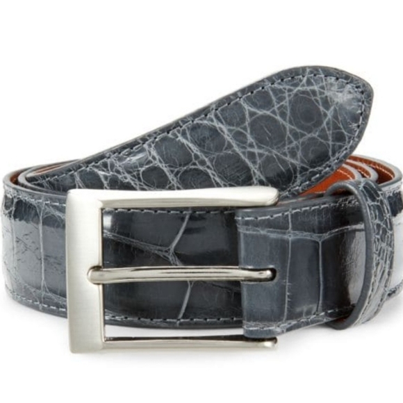 Saks Fifth Ave Gray belt USA Crocodile 40 Silver Buckle - Picture 1 of 7